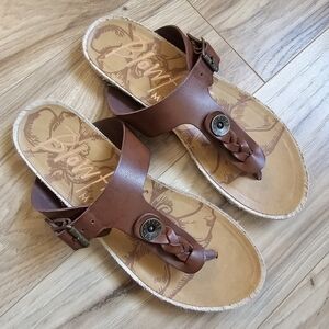 Blowfish Malibu Greco T-Strap Women's Brown Leather Women's  Sandals  Size 7.5